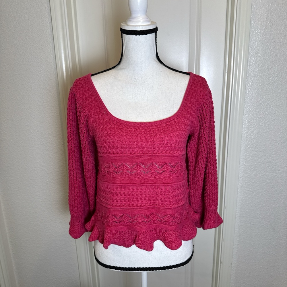 Lucy Paris Pink Crew Neck Sweater with Textured Knit